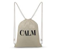 Jubonexis Minimalist Typography Word CALM on Beige Drawstring Backpack Canvas String Bag Lightweight Sports Gym Bag for Men Women