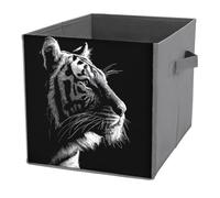 Jubonexis Minimalistic A Asian Tiger Black White Cube Storage Bins Storage Cubes Foldable Decorative Fabric Storage Baskets Home Organizers with Handles for Shelves,Closet, 27x27 CM