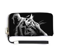 Jubonexis Minimalistic A Asian Tiger Black White PU Leather Clutch Long Bifold Wallet, Coin Purse Credit Pass Case, Durable Card-Holder Money Storage for Women Men