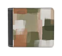 Jubonexis Minimalistic Geometric Olive Green Beige Texture Soft PU Leather Bifold Wallet, Coin Purse Credit Pass Case, Durable Card-Holder Slim Billfold for Men Woman Money Storage
