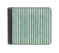 Jubonexis Mint Green White Vertical Stripes Vintage Soft PU Leather Bifold Wallet, Coin Purse Credit Pass Case, Durable Card-Holder Slim Billfold for Men Woman Money Storage