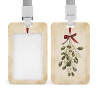 Jubonexis Mistletoe Sprig with Muted Green Oval Leaves ID Badge Holder Retractable Clip Card Holder Card Protector Name Badge Name Tag for Work Office Doctor Nurse