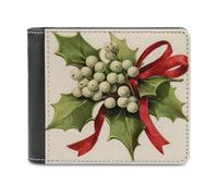Jubonexis Mistletoe with White Berries and A Red Bow Soft PU Leather Bifold Wallet, Coin Purse Credit Pass Case, Durable Card-Holder Slim Billfold for Men Woman Money Storage