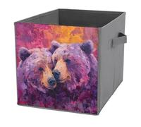 Jubonexis Modern Two Bears Couple Cube Storage Bins Storage Cubes Foldable Decorative Fabric Storage Baskets Home Organizers with Handles for Shelves,Closet, 27x27 CM