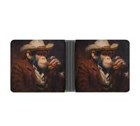 Jubonexis Monkey in Cowboy Attire Drinking at Bar Soft PU Leather Bifold Wallet, Coin Purse Credit Pass Case, Durable Card-Holder Slim Billfold for Men Woman Money Storage