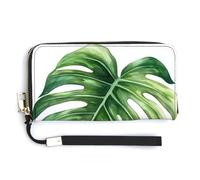 Jubonexis Monstera Leaf Soft Watercolor PU Leather Clutch Long Bifold Wallet, Coin Purse Credit Pass Case, Durable Card-Holder Money Storage for Women Men