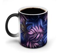 Jubonexis Monstera Palm Tree Leaves Blue Pink Color Changing Mugs Heat Changing Ceramic Coffee Mug Novelty Funny Tea Water Cup 11OZ