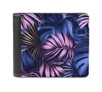 Jubonexis Monstera Palm Tree Leaves Blue Pink Soft PU Leather Bifold Wallet, Coin Purse Credit Pass Case, Durable Card-Holder Slim Billfold for Men Woman Money Storage
