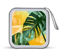 Jubonexis Monstera Plant in Green and Yellow CD Case DVD Storage Case Portable
