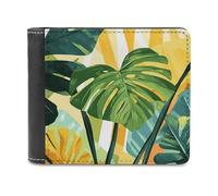 Jubonexis Monstera Plant in Green Yellow Soft PU Leather Bifold Wallet, Coin Purse Credit Pass Case, Durable Card-Holder Slim Billfold for Men Woman Money Storage