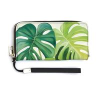 Jubonexis Monstera Plant Leaves PU Leather Clutch Long Bifold Wallet, Coin Purse Credit Pass Case, Durable Card-Holder Money Storage for Women Men