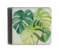 Jubonexis Monstera Plant Leaves Soft PU Leather Bifold Wallet, Coin Purse Credit Pass Case, Durable Card-Holder Slim Billfold for Men Woman Money Storage