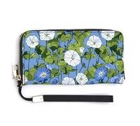 Jubonexis Morning Glory Pattern PU Leather Clutch Long Bifold Wallet, Coin Purse Credit Pass Case, Durable Card-Holder Money Storage for Women Men