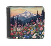 Jubonexis Mountain Flowers Colorful Soft PU Leather Bifold Wallet, Coin Purse Credit Pass Case, Durable Card-Holder Slim Billfold for Men Woman Money Storage