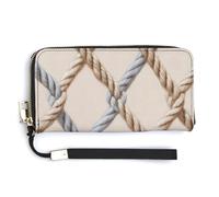 Jubonexis Nautical Ropes Nets on Beige Boho PU Leather Clutch Long Bifold Wallet, Coin Purse Credit Pass Case, Durable Card-Holder Money Storage for Women Men