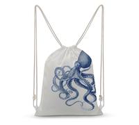 Jubonexis Navy Blue Octopus Line Art Drawstring Backpack Canvas String Bag Lightweight Sports Gym Bag for Men Women