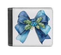 Jubonexis Navy Coastal Themed Bow with Holly Soft PU Leather Bifold Wallet, Coin Purse Credit Pass Case, Durable Card-Holder Slim Billfold for Men Woman Money Storage