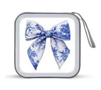 Jubonexis Navy Toile Double Loop Bow CD Case DVD Storage Case Portable for Car Home Travel