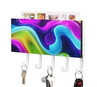 Jubonexis Neon Abstract Liquid Shapes Flowing Gradient Key Holder for Wall Mail Organizer Wall Mount with 5 Hooks Acrylic Key Rack for Home Office Entryway