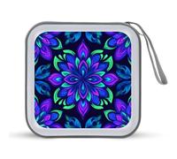 Jubonexis Neon Blue Purple Floral Geometric Shapes CD Case DVD Storage Case Portable