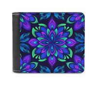 Jubonexis Neon Blue Purple Floral Geometric Shapes Soft PU Leather Bifold Wallet, Coin Purse Credit Pass Case, Durable Card-Holder Slim Billfold for Men Woman Money Storage