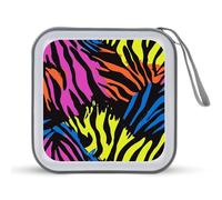Jubonexis Neon Colored Zebra Print CD Case DVD Storage Case Portable for Car Home Travel