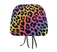 Jubonexis Neon Leopard Pattern Printed Car Headrest Cover,2 Pieces, Elastic Comfort Head Rest Cover for Women Men, Universal Fits Most Cars Van SUV Truck, Car Interior Decor Accessories