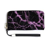 Jubonexis Neon Mauve Black Color Luxury Marble PU Leather Clutch Long Bifold Wallet, Coin Purse Credit Pass Case, Durable Card-Holder Money Storage for Women Men