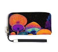 Jubonexis Neon Mushroom Forest PU Leather Clutch Long Bifold Wallet, Coin Purse Credit Pass Case, Durable Card-Holder Money Storage for Women Men