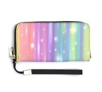 Jubonexis Neon Pastel Rainbow Sparkle Gradient PU Leather Clutch Long Bifold Wallet, Coin Purse Credit Pass Case, Durable Card-Holder Money Storage for Women Men
