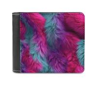 Jubonexis Neon Pink and Teal Fur Fusion Soft PU Leather Bifold Wallet, Coin Purse Credit Pass Case, Durable Card-Holder Slim Billfold for Men Woman Money Storage