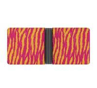 Jubonexis Neon Pink and Yellow Tiger Stripe Pattern Soft PU Leather Bifold Wallet, Coin Purse Credit Pass Case, Durable Card-Holder Slim Billfold for Men Woman Money Storage
