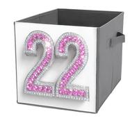 Jubonexis Neon Pink Silver Diamond Number 22 Cube Storage Bins Storage Cubes Foldable Decorative Fabric Storage Baskets Home Organizers with Handles for Shelves,Closet, 27x27 CM