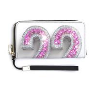 Jubonexis Neon Pink Silver Diamond Number 22 PU Leather Clutch Long Bifold Wallet, Coin Purse Credit Pass Case, Durable Card-Holder Money Storage for Women Men