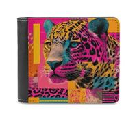 Jubonexis Neon Pop Art Leopard Soft PU Leather Bifold Wallet, Coin Purse Credit Pass Case, Durable Card-Holder Slim Billfold for Men Woman Money Storage