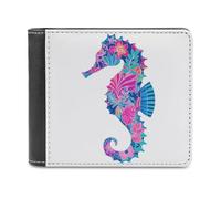 Jubonexis Neon Seahorse Tropical Floral Soft PU Leather Bifold Wallet, Coin Purse Credit Pass Case, Durable Card-Holder Slim Billfold for Men Woman Money Storage