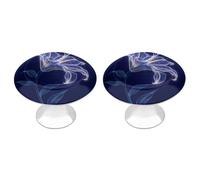 Jubonexis Neon White Lily on Midnight Blue Round Drawer Cabinet Knobs Handles with Screws,2 Pcs, Drawer Dresser Knob Pulls Decor for Wardrobe Cupboard Home Office Kitchen