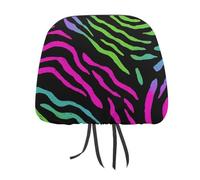 Jubonexis NEON ZEBRA PRINT Printed Car Headrest Cover,2 Pieces, Elastic Comfort Head Rest Cover for Women Men, Universal Fits Most Cars Van SUV Truck, Car Interior Decor Accessories