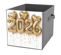 Jubonexis Numbers 2026 with Two Heart-shaped Balloons Cube Storage Bins Storage Cubes Foldable Decorative Fabric Storage Baskets Home Organizers with Handles for Shelves,Closet, 27x27 CM