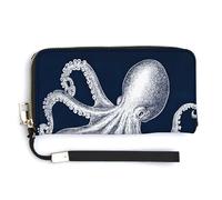 Jubonexis Octopus Tentacles on Navy Blue PU Leather Clutch Long Bifold Wallet, Coin Purse Credit Pass Case, Durable Card-Holder Money Storage for Women Men