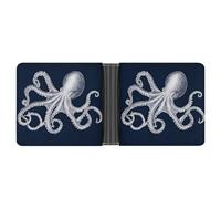 Jubonexis Octopus Tentacles on Navy Blue Soft PU Leather Bifold Wallet, Coin Purse Credit Pass Case, Durable Card-Holder Slim Billfold for Men Woman Money Storage