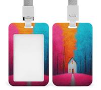 Jubonexis Old House Neon Gradients Surreal ID Badge Holder Retractable Clip Card Holder Card Protector Name Badge Name Tag for Work Office Doctor Nurse