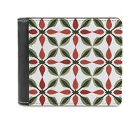 Jubonexis Olive Green and Red Flat Pattern Soft PU Leather Bifold Wallet, Coin Purse Credit Pass Case, Durable Card-Holder Slim Billfold for Men Woman Money Storage