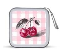 Jubonexis One Cherry on Pink and White Checkered CD Case DVD Storage Case Portable for Car Home Travel