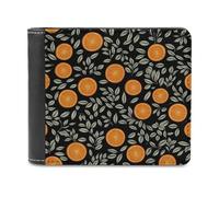 Jubonexis Orange and Leaf Pattern Soft PU Leather Bifold Wallet, Coin Purse Credit Pass Case, Durable Card-Holder Slim Billfold for Men Woman Money Storage