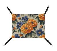Jubonexis Orange And Navy Blue Flower Breathable Pet Hammock with Adjustable Straps Reversible Cat Hanging Bed Dog Mats