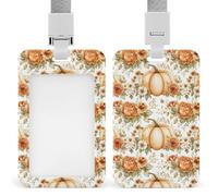 Jubonexis Orange Autumn Pumpkins Soft Pastel Flowers ID Badge Holder Retractable Clip Card Holder Card Protector Name Badge Name Tag for Work Office Doctor Nurse