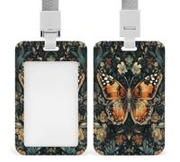 Jubonexis Orange Black Butterfly Floral ID Badge Holder Retractable Clip Card Holder Card Protector Name Badge Name Tag for Work Office Doctor Nurse