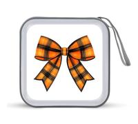 Jubonexis Orange Black Checkered Halloween Bow Ribbon CD Case DVD Storage Case Portable