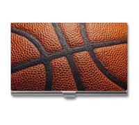 Jubonexis Orange Black Lines Basketball Texture Business Card Holder, Pocket Slim Metal Business Card Case for Women Men